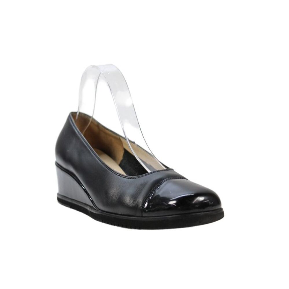 Salvatore Ferragamo Womens Leather Square Cap Toe Wedge Heels Black Size 8